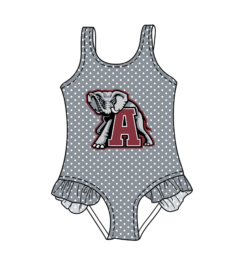 CUSTOM MOQ 5 Cute Comfortable Clothing For Kids Baby Girls Elephant Polka Dots Ruffle One Piece Swimsuits