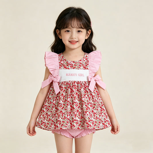 4.13 GBO0500 RTS NO MOQ （In stock ） Mama's girl embroidery floral tunic bummies baby clothing set