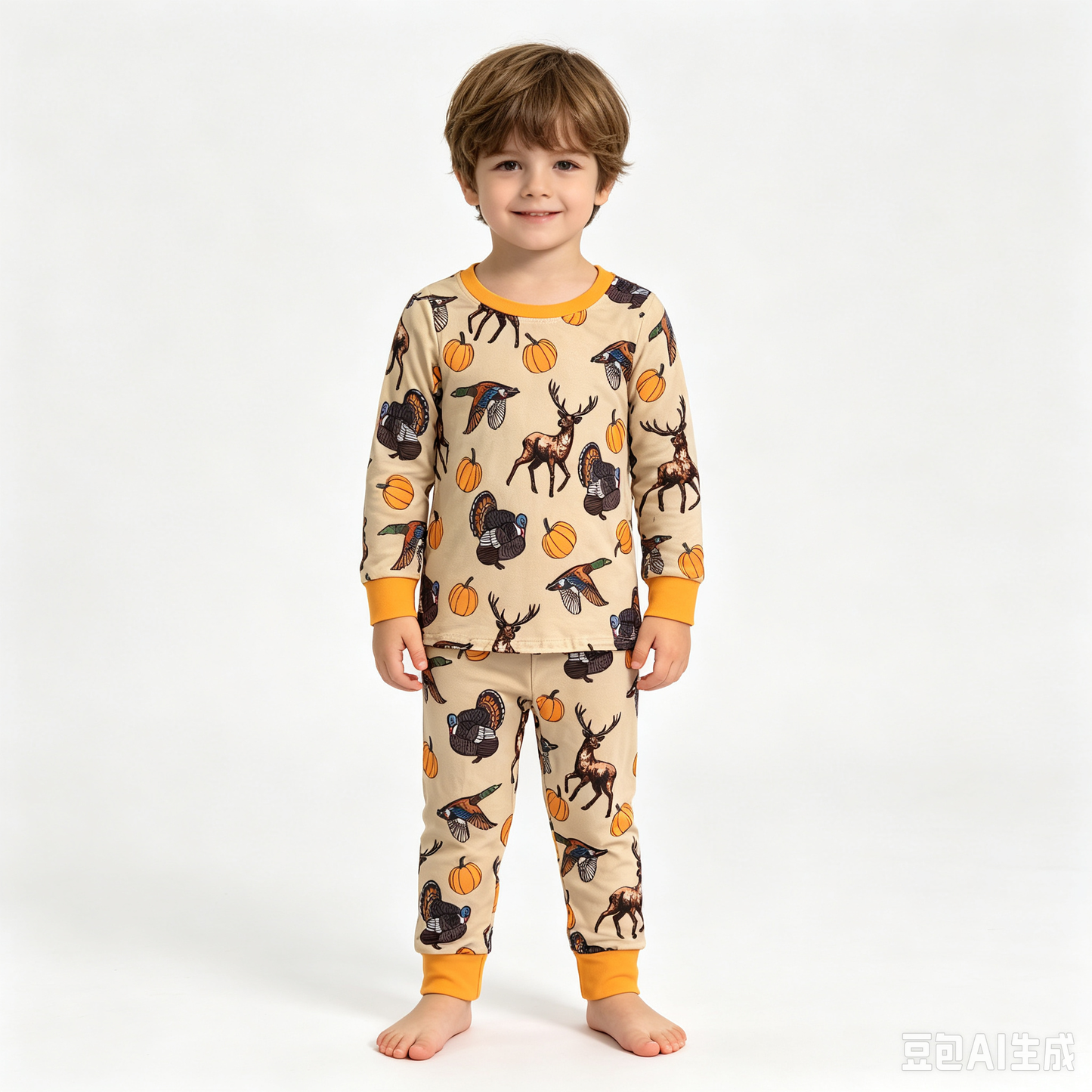 BLP1556 Sample No Moq milk silk Baby Boys Pumpkins Ducks Turkey Top Pant Thanksgivings Pajamas Set Fall Holiday Outfit