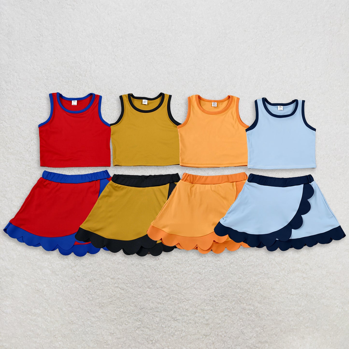 RTS Sibling Baby Girls Vest Scallop Skirt Short Yoga Active Clothes Set