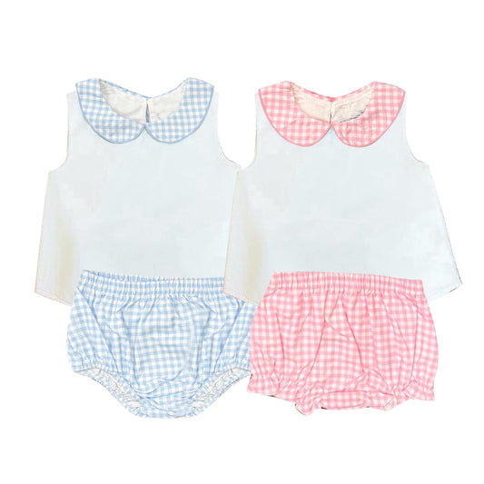 5.15 Pre order No Moq Baby Girls Checked Sleeveless Two Piece Tunic Bummies Set