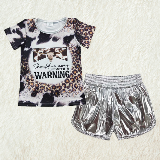 New Rts No Moq 8-9 Days By Air Arrived it Baby Girl Summer Outfit Letter Bull Head Short Sleeve Top with White Leather Shorts Cute Toddler Set for Hot Weather