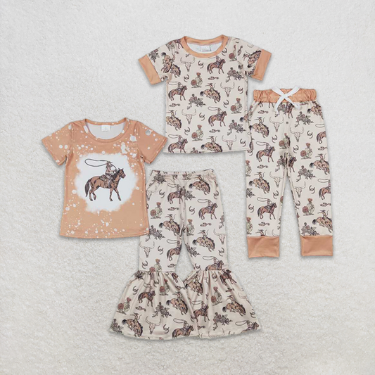 6.07  Girls Bleached Rodeo Top Bell Bottom Pants Outfit Casual Cotton Clothes Set for Kids
