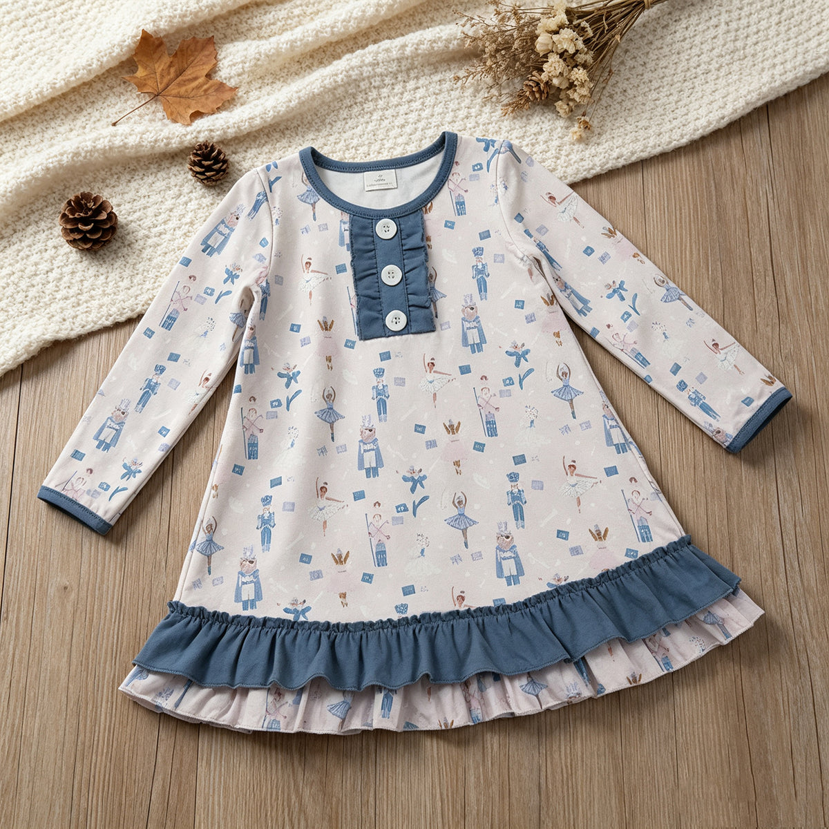 RTS NO MOQ （In stock）milk silk GLD0874 Baby Girls Blue Pink Soldier Dancers Button Ruffle Knee Length Dresses