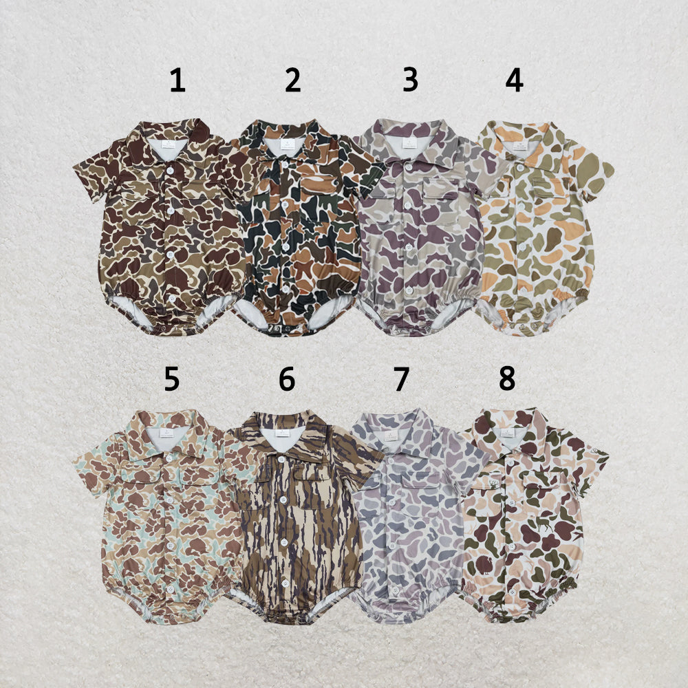 RTS Sibling Baby Boys Southern Camo Button Pockets Hunting Rompers