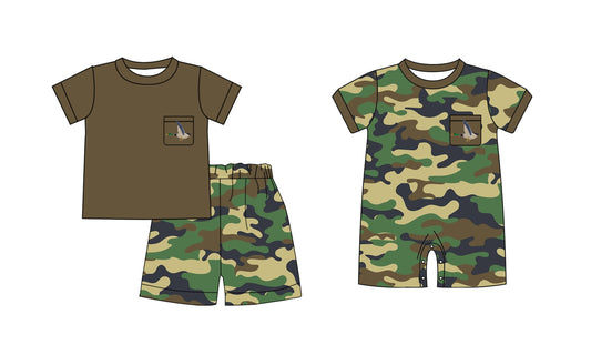 Baby Infant Boys Green Camo Duck Short Sleeve Rompers  and short sleeve short pants suits