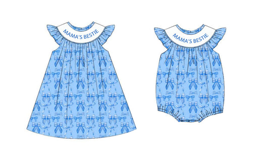 6.13  Pre order baby girl clothes MAMA BESTIE blue sleeveless dress