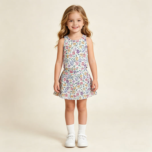 GSD3838 RTS NO MOQ （In stock ）Sleeveless floral kids girls summer activewear set