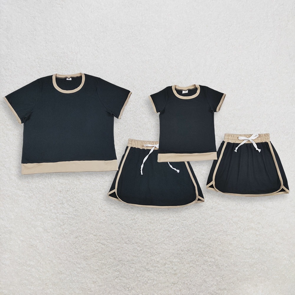 RTS Sibling Black cotton top skirt adult women and baby girls outfits