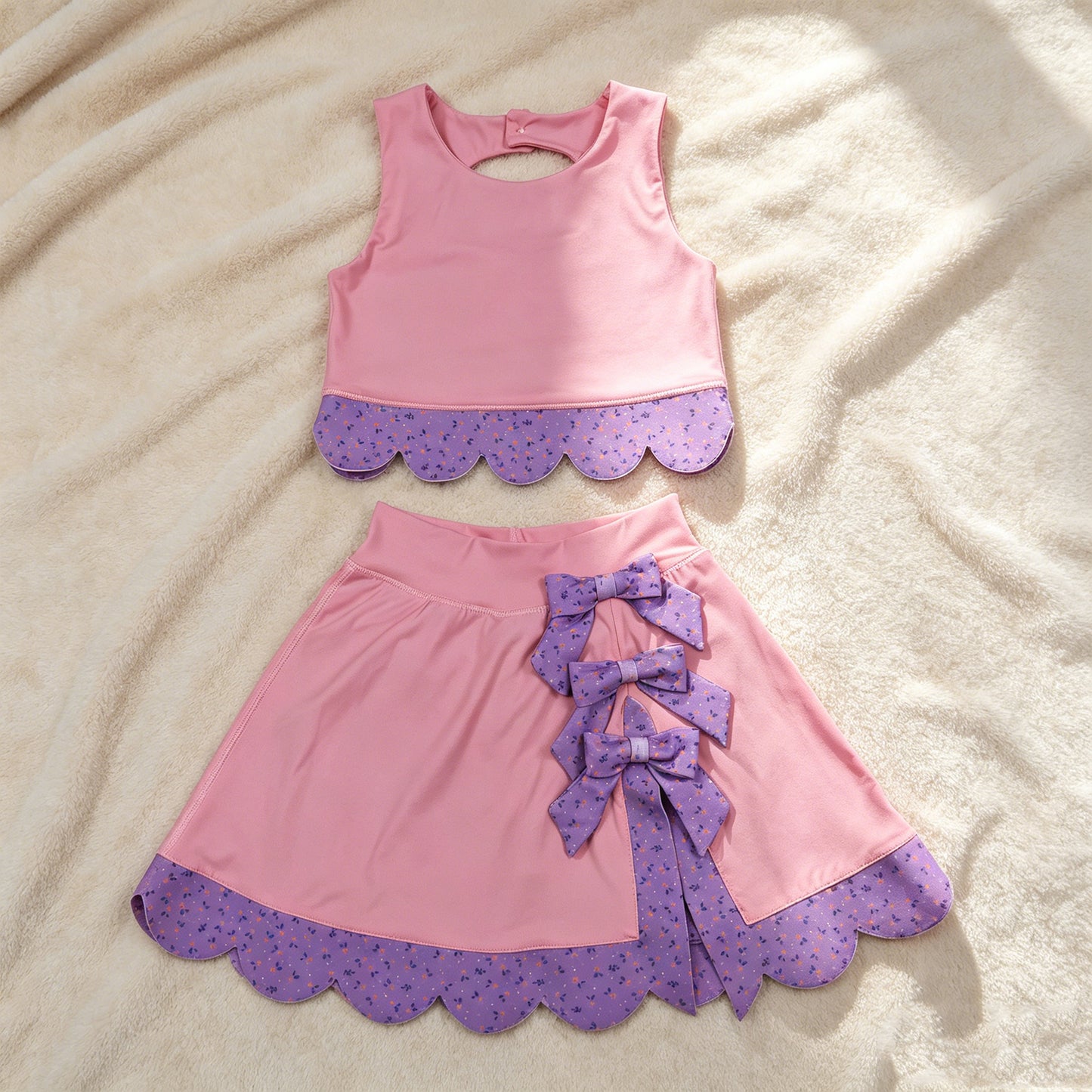 GSD3319 RTS NO MOQ （In stock）Sleeveless crop top bow skirt girls activewear set