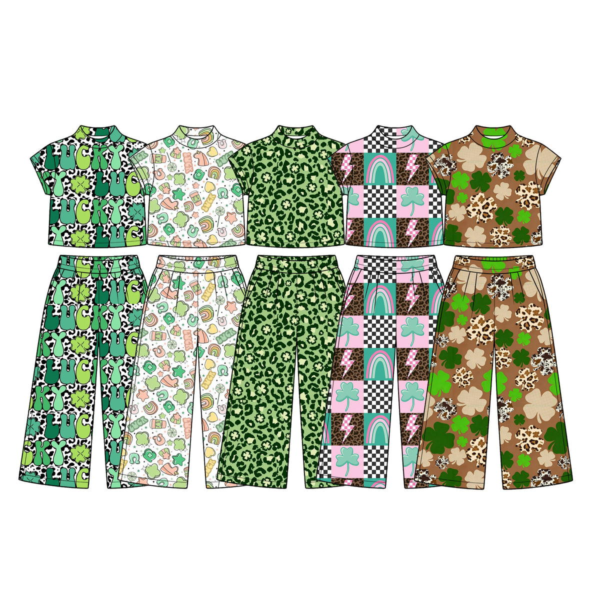 (Preorder new) No moq Baby Girls Green Short Sleeve Wide Leg Pant Set