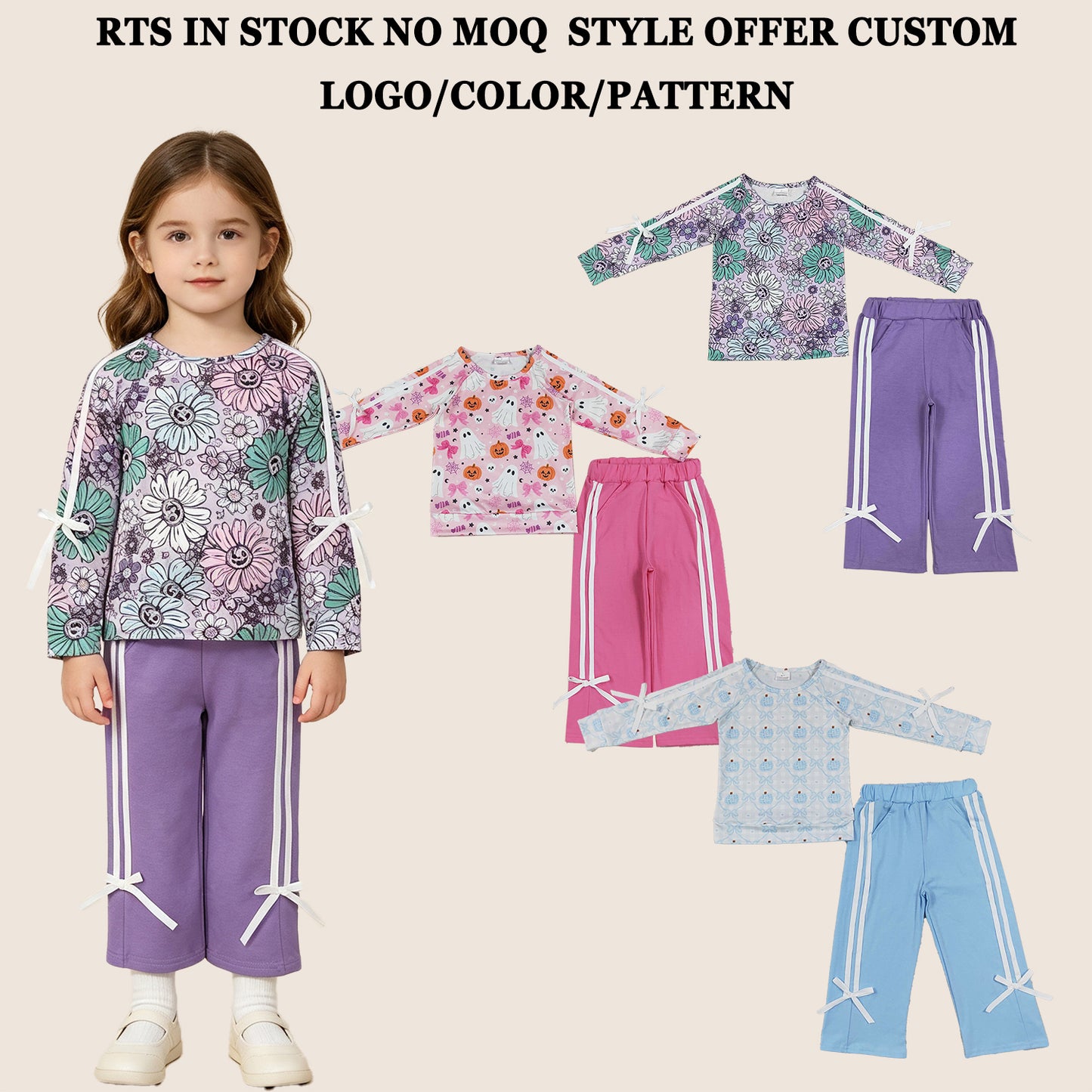 RTS NO MOQ Sibling milk silk Baby Girls Flowers Print Long Sleeve Top Pockets Pant Fall Holiday Matching Outfit Clothes Sets