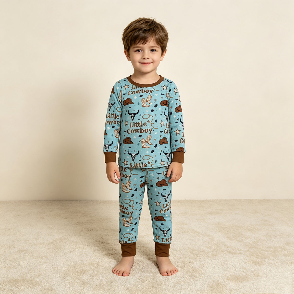 RTS NO MOQ （In stock）milk silk BLP1485 Baby Boys Little Cowboys Boots Top Pant Western Pajamas Sets