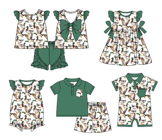 Infant Boys Girls Duck Hunting Short Sleeve Onesie-Dress-Short Sleeve Shorts Mixed Sizes Pre-Order