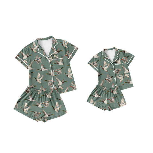 Adult Women  and Baby Girls  Mallard Ducks Hunting Buttons Tops Shorts Pajamas Preorder