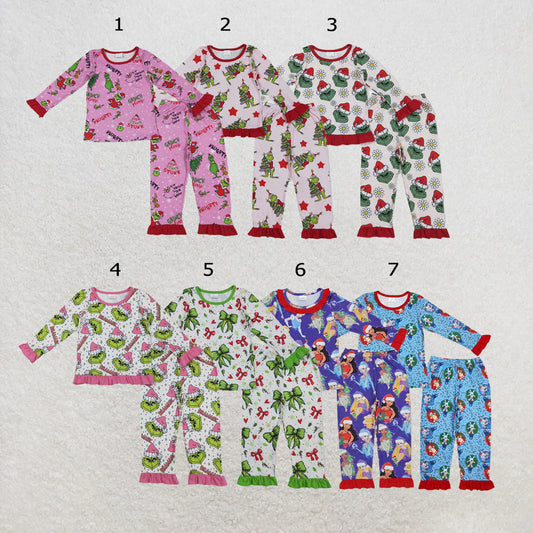 RTS Sibling Baby Girls Christmas Pants Pajamas Clothes Sets