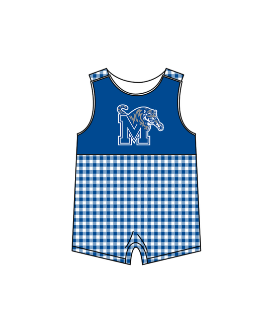 CUSTOM MOQ 5 Baby Boys Blue Plaid M Summer Team Sleeveless Rompers