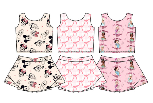 8.27  Pre order Kids Girls Sleeveless Bow Princess Top Skirt Set Pink Active Wear Outfit for Children