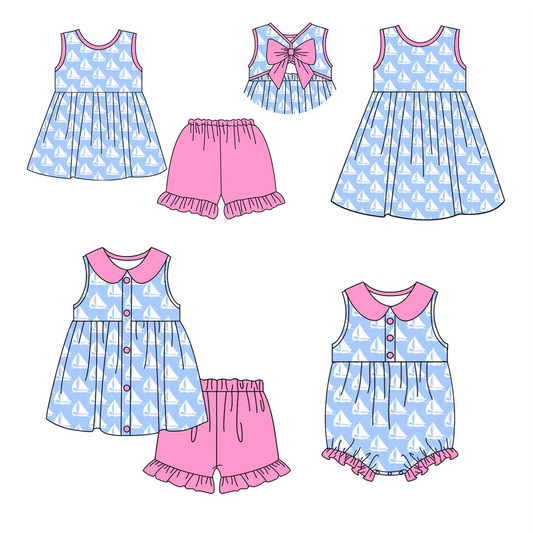 Girls Sleeveless Boat Button Tunic Short Set Summer Clothing Comfortable Breathable Kids Outfit with Adjustable Buttons