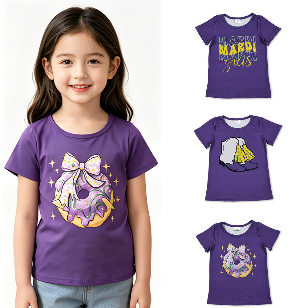 RTS Sibling Short sleeves purple bow donut kids girls summer top