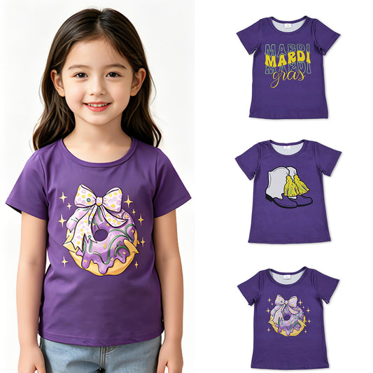 RTS Sibling Short sleeves purple bow donut kids girls summer top
