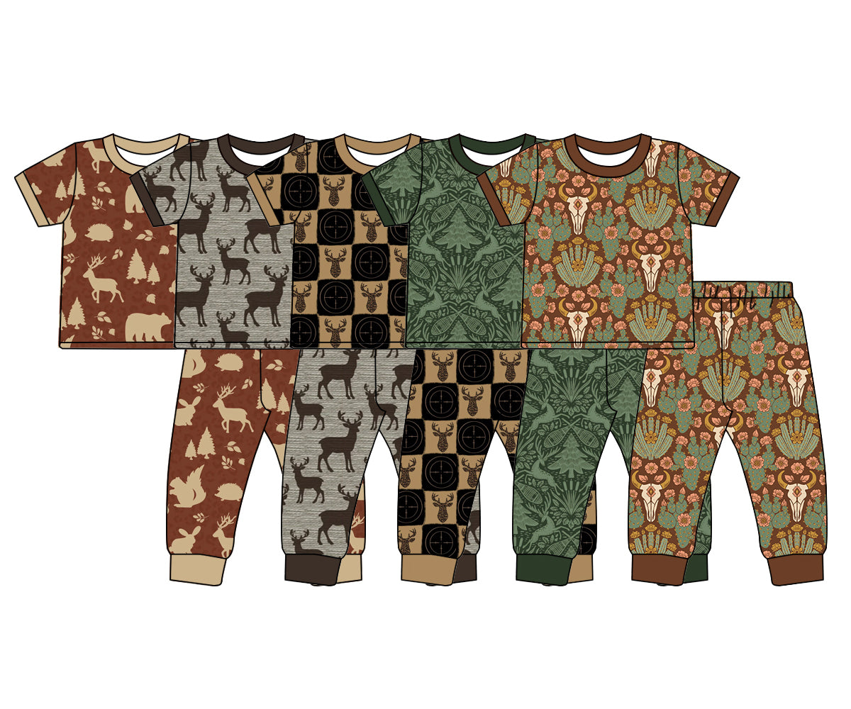 4.15 Pre order No Moq Baby Boys Woodland Deer Pajama Set, Short Sleeve Top & Long Pants Sleepwear