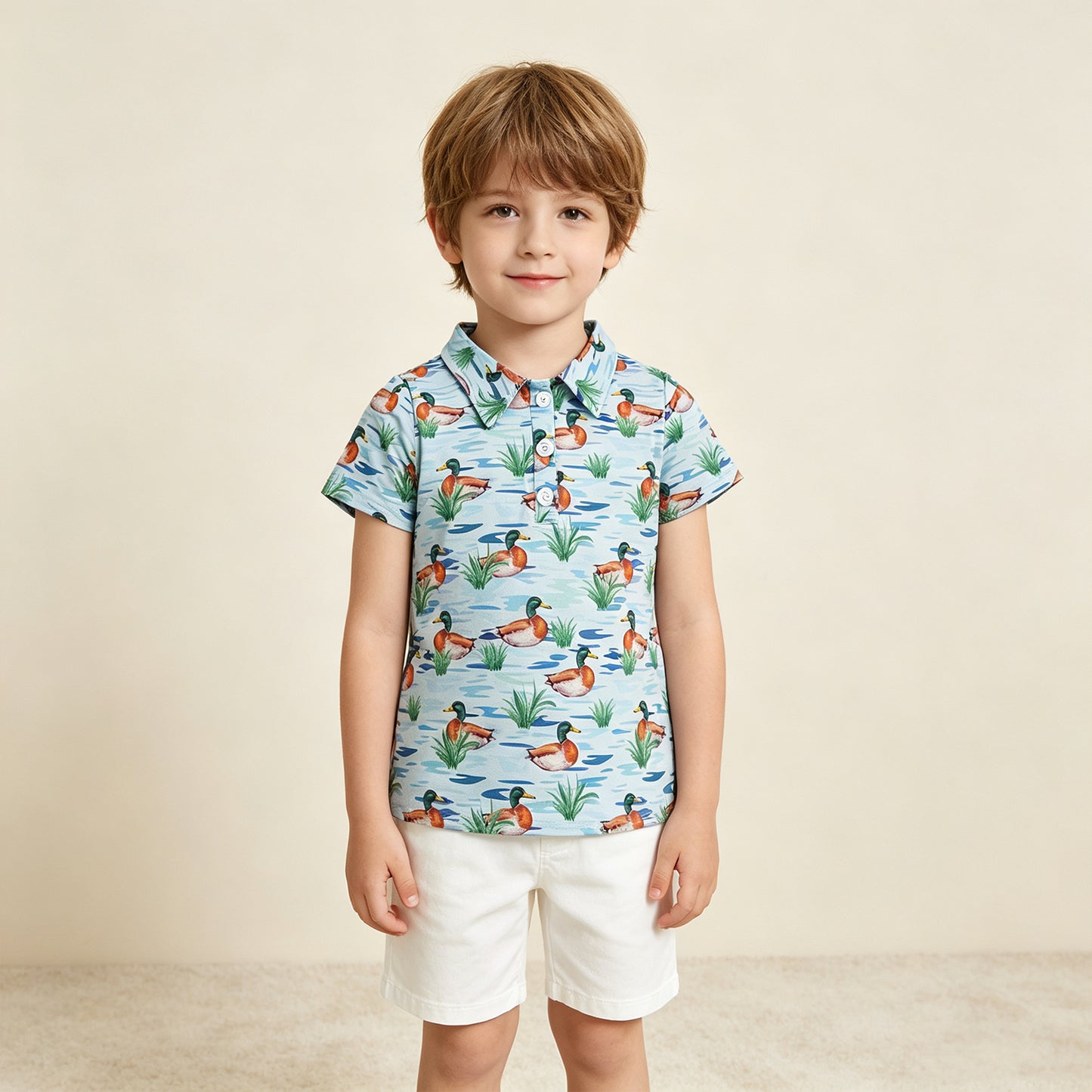 RTS NO MOQ （In stock）milk silk BT1381 Polos For Kids Boys Short Sleeve Ducks Button Polo Shirts Top