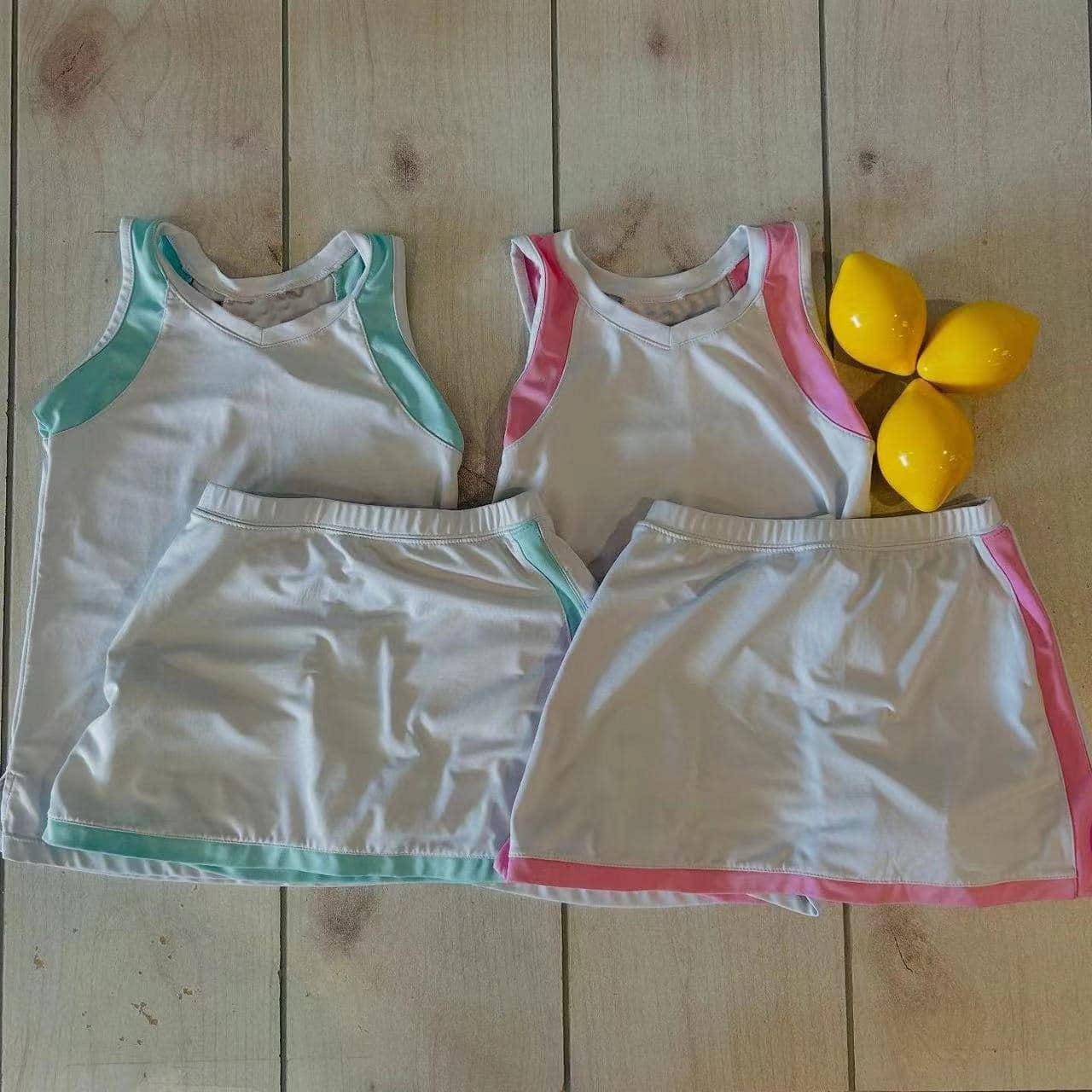 Girls Active Wear Set Sleeveless White Patchwork Top Skirt Comfortable Sportswear for Kids