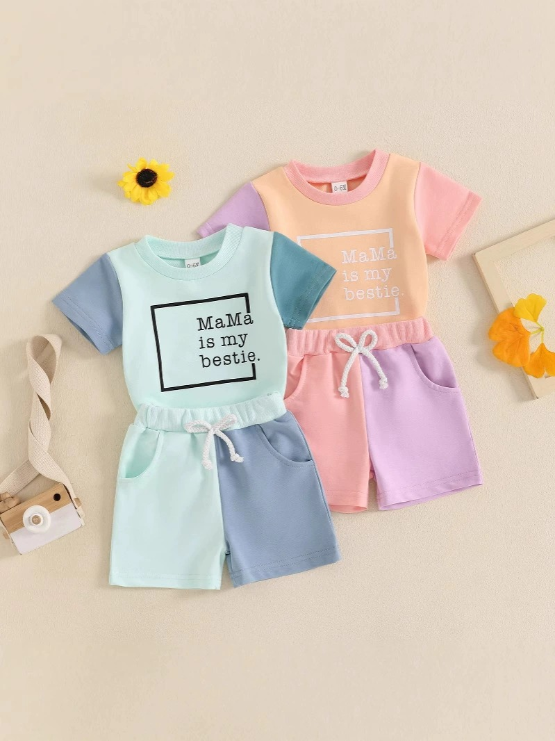 8.26 Pre order Baby Boys Aqua Short Sleeves Dad's Litter Top Pockets Short Set