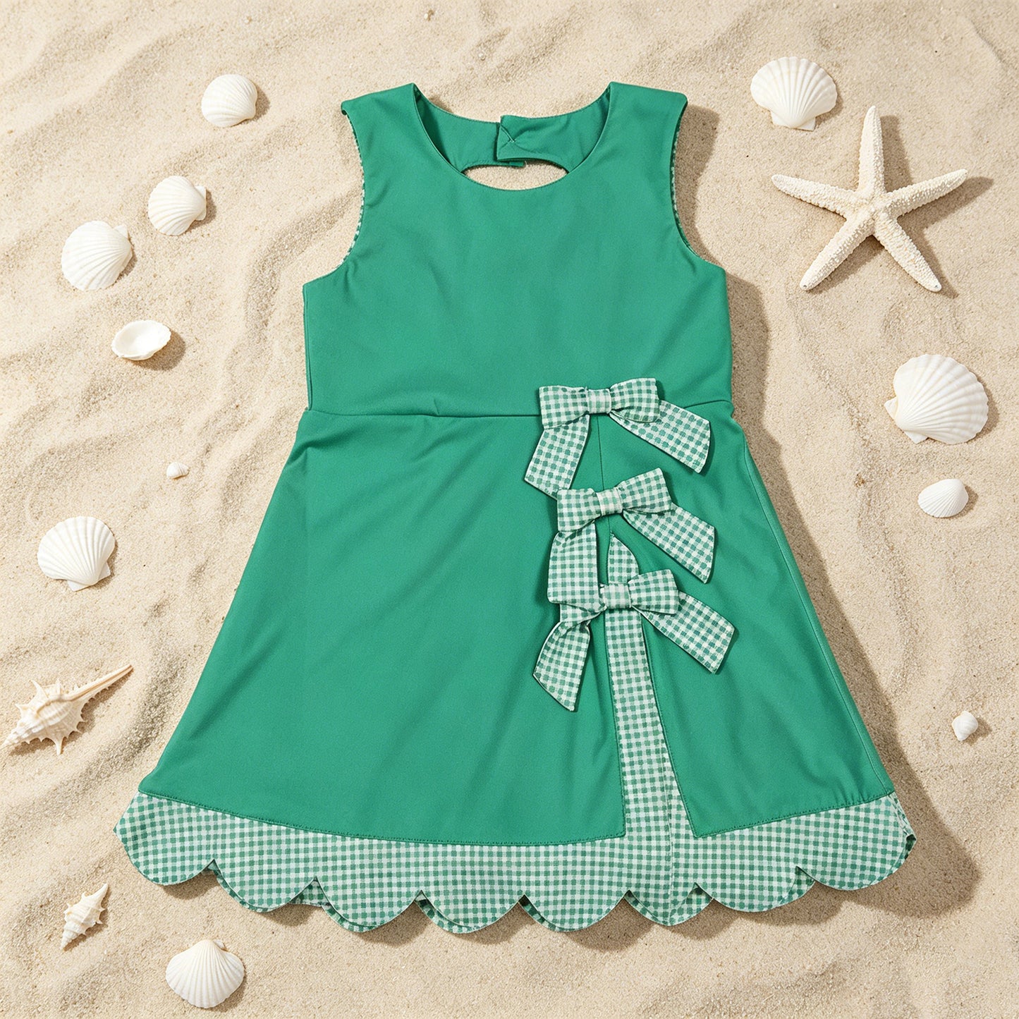 GSD3029 RTS NO MOQ （In stock ）Sleeveless plaid bow green kids girls summer athletic dress
