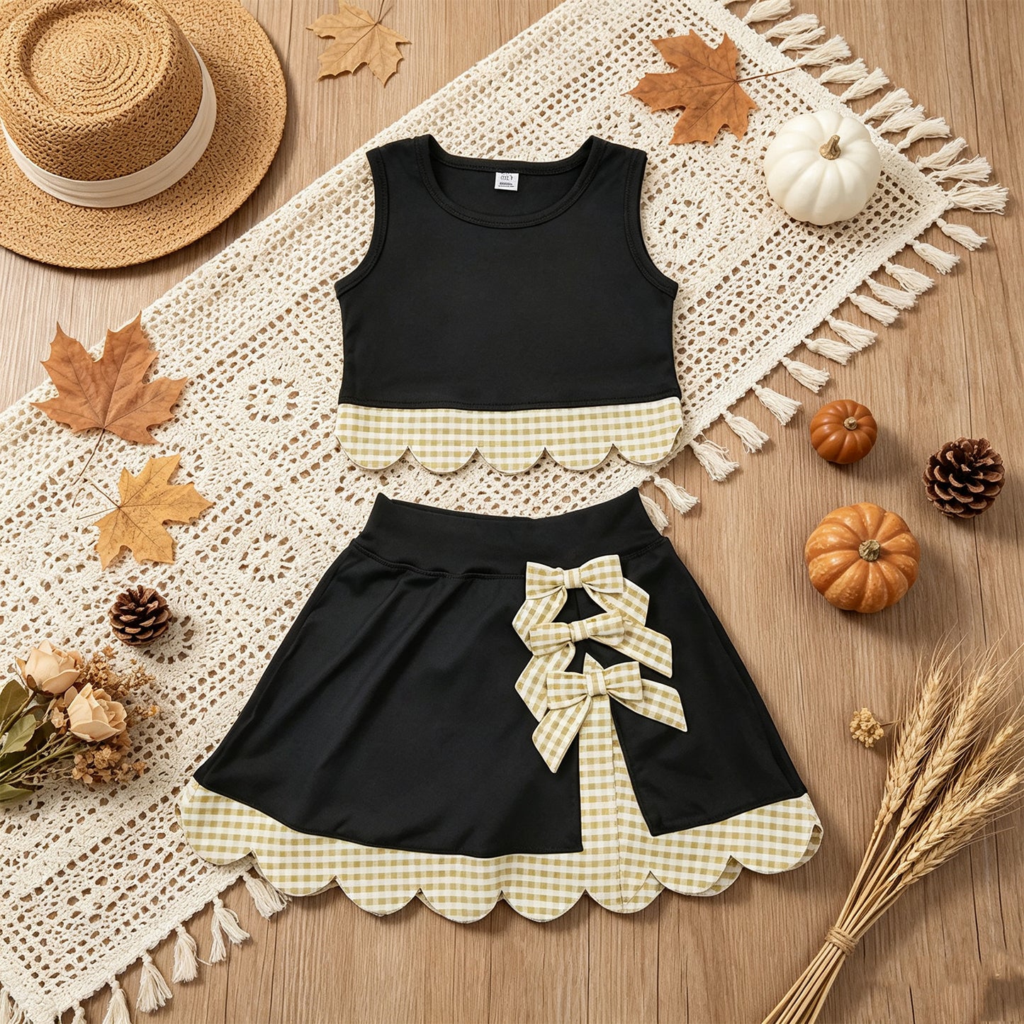 RTS NO MOQ （In stock）yoga fabric GSD4175 Yoga Baby Girls Summer Sleeveless Vest Scallop Skirt Yoga Set