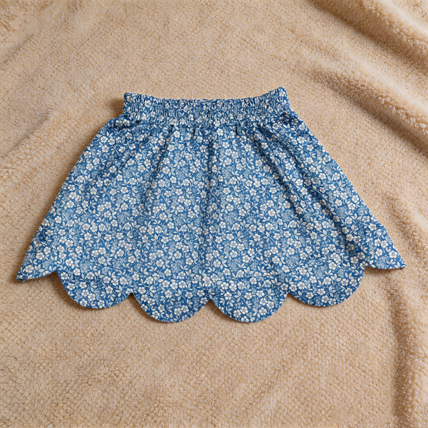 GLK0239 RTS NO MOQ （In stock）Blue floral elastic waist scallop kids girls skirts