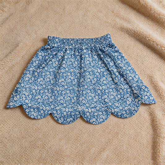 GLK0239 RTS NO MOQ （In stock）Blue floral elastic waist scallop kids girls skirts