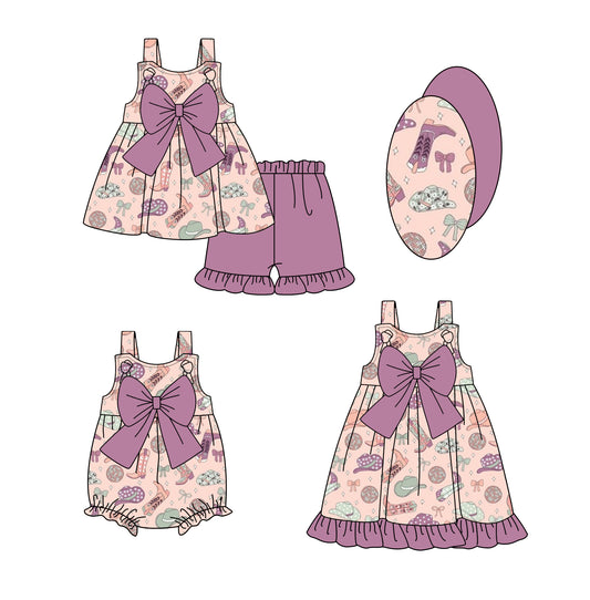 Girls Western Clothes Set with Straps Boots Hat Bow Tunic Ruffle Shorts - Children's Outfit Ensemble