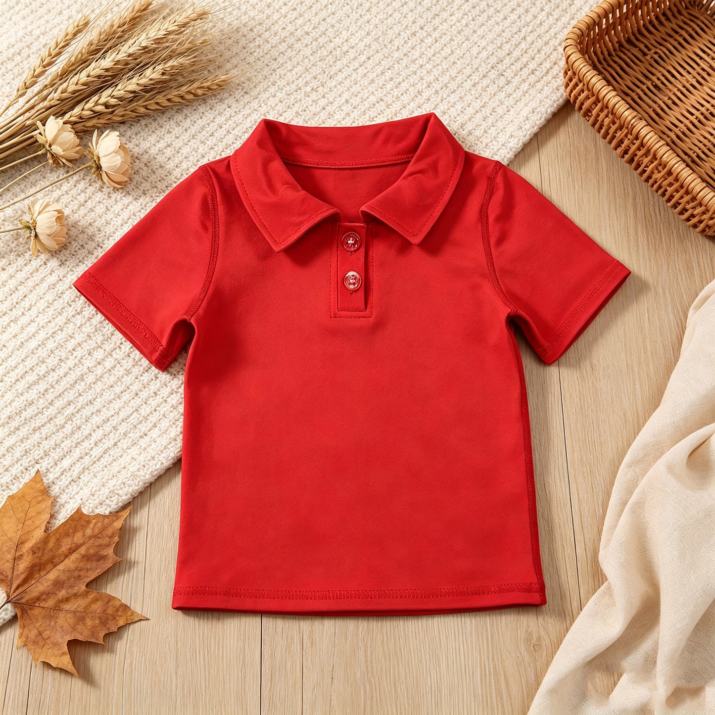 RTS NO MOQ （In stock） yoga fabric cotton GT1728 Yoga Baby Girls Red Short Sleeve Button Polo Yoga T Shirt Top