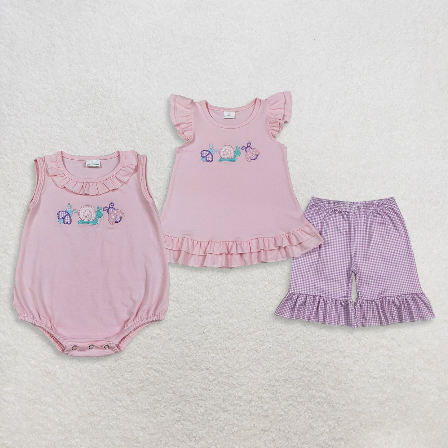 RTS Sibling Flutter sleeves bee snails embroidery kids girls outfits and romper