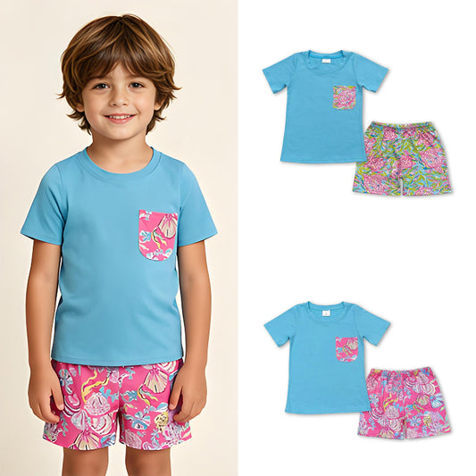 RTS Sibling Blue pocket watercolor turtle shorts boys summer outfits