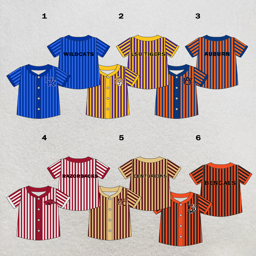 CUSTOM MOQ 5 mix size summer teams Baby Boys Striped Baseball Jersey Sports Team Game Day Button shirt