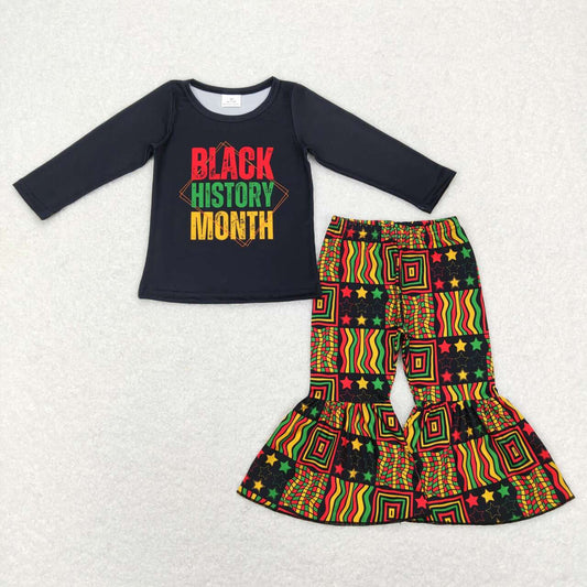 GLP1129 black history month letter black long sleeve star striped flared trousers outfits