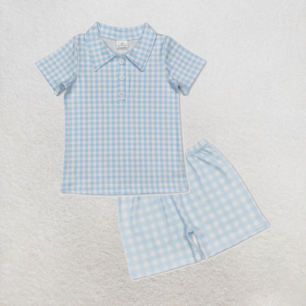 5.14 RTS NO MOQ （In stock）BT0653+SS0353 Short sleeves light blue stripe kids boys polo shirt outfits