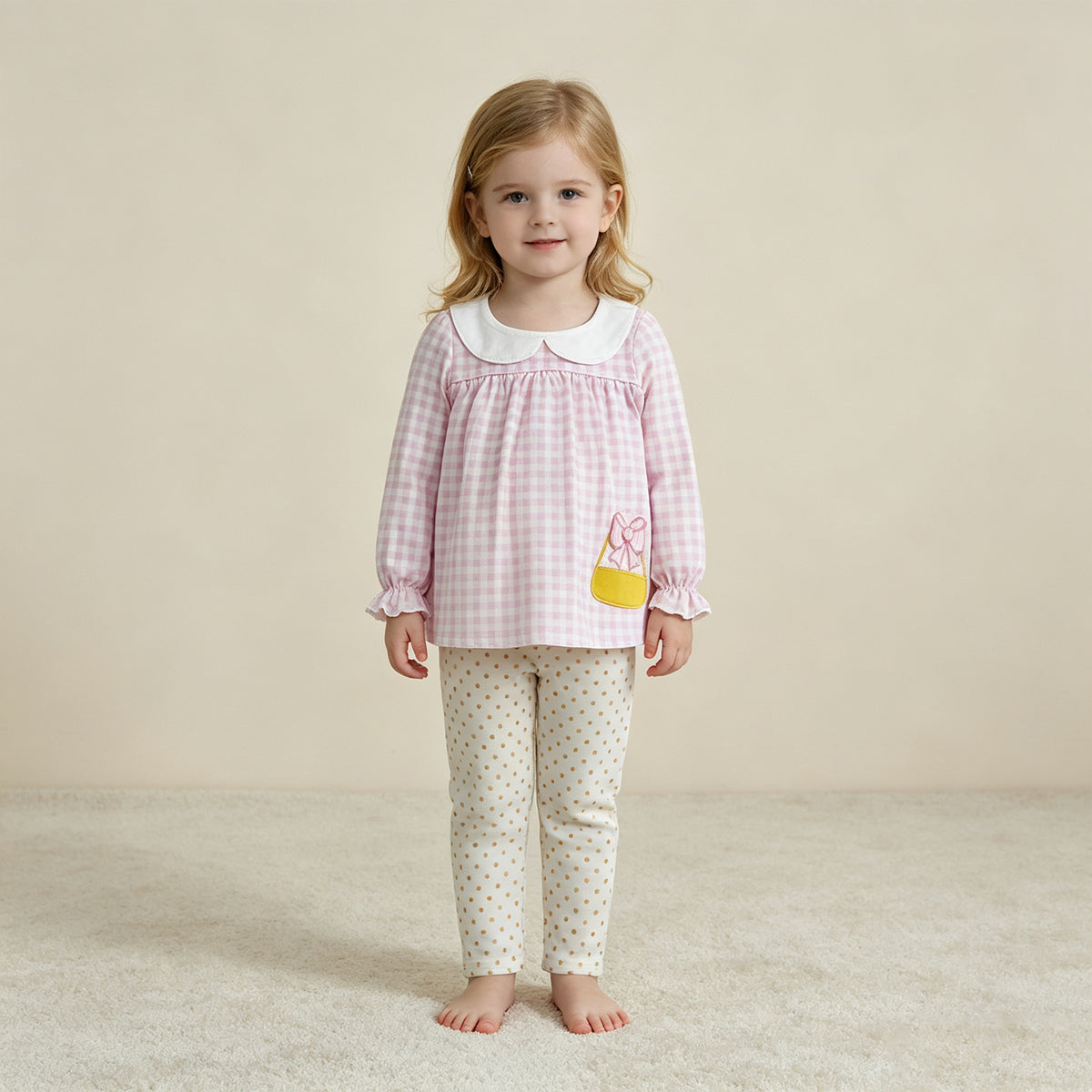 RTS NO MOQ （In stock）milk silk GLP3320 Embroidery Bow Candy Baby Girls Pink Checked Tunic Leggings Halloween Clothes Sets