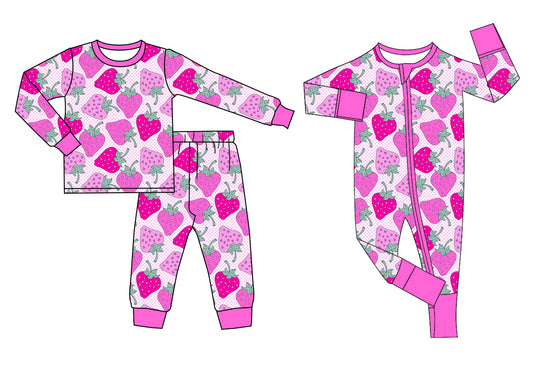 Baby Infant Girls Pink Strawberry Zip Rompers and long sleeve suits preorder