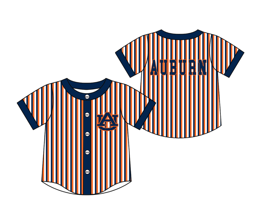 CUSTOM MOQ 5 Cute Kids Clothing Baby Kids Blue Orange Stripe Short Sleeve Team T-shirts Top