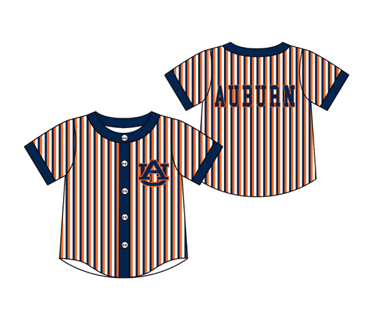 CUSTOM MOQ 5 Cute Kids Clothing Baby Kids Blue Orange Stripe Short Sleeve Team T-shirts Top