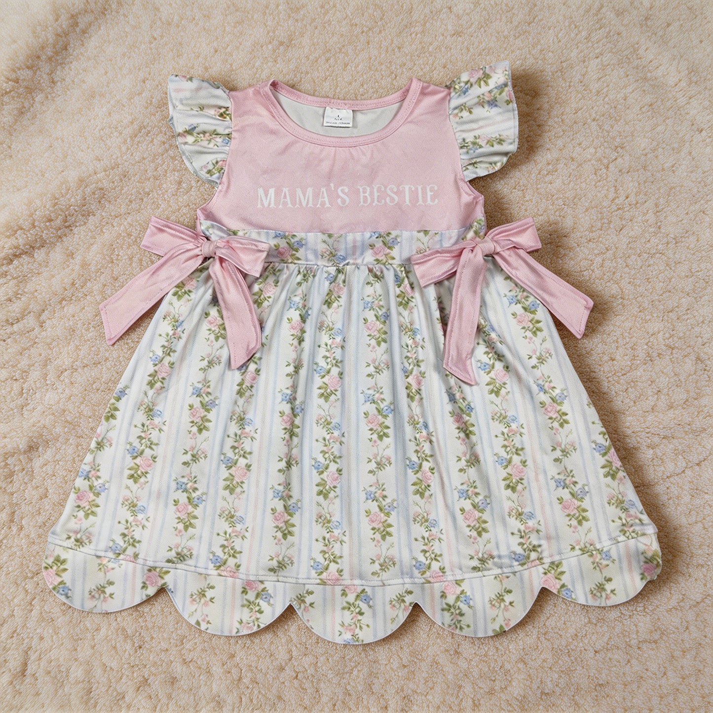 GSD2973 RTS NO MOQ （In stock）Flutter sleeves Mama's bestie floral baby girls dresses