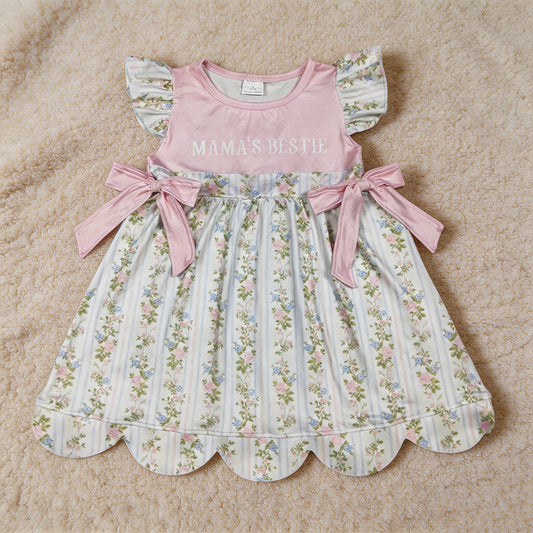 GSD2973 RTS NO MOQ （In stock）Flutter sleeves Mama's bestie floral baby girls dresses