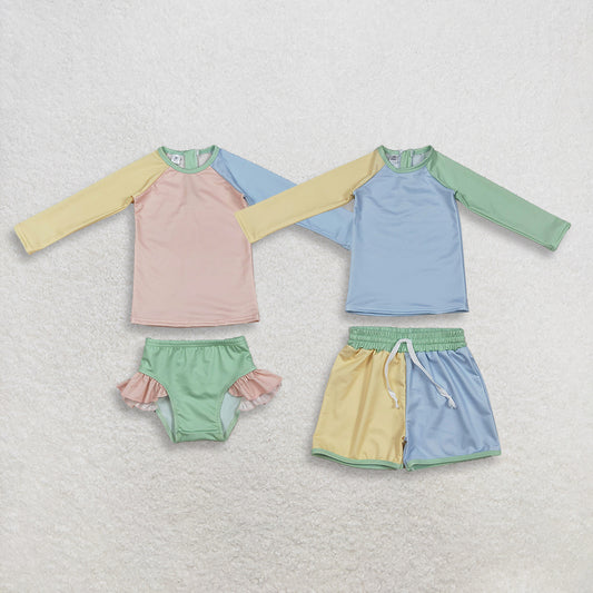 3.30 RTS Sibling Long sleeves patchwork top shorts boys swimsuit