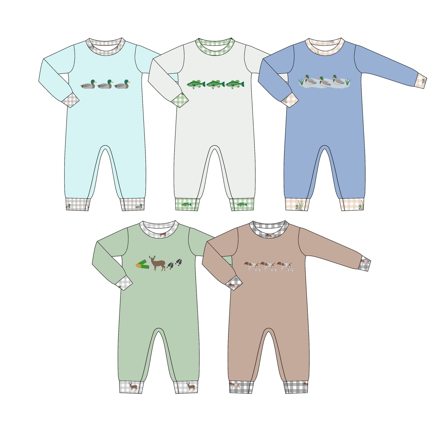 4.16 Pre Order No moq Baby Boys Long Sleeve Ducks Hunting Rompers
