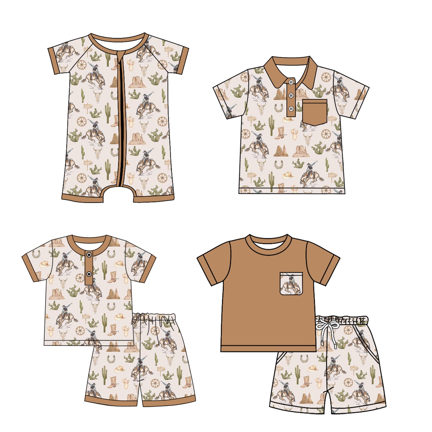 Cool Khaki Short-Sleeve Pocket Top and Shorts for Western Boys