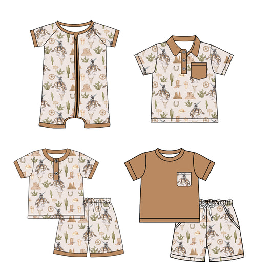 Cool Khaki Short-Sleeve Pocket Top and Shorts for Western Boys